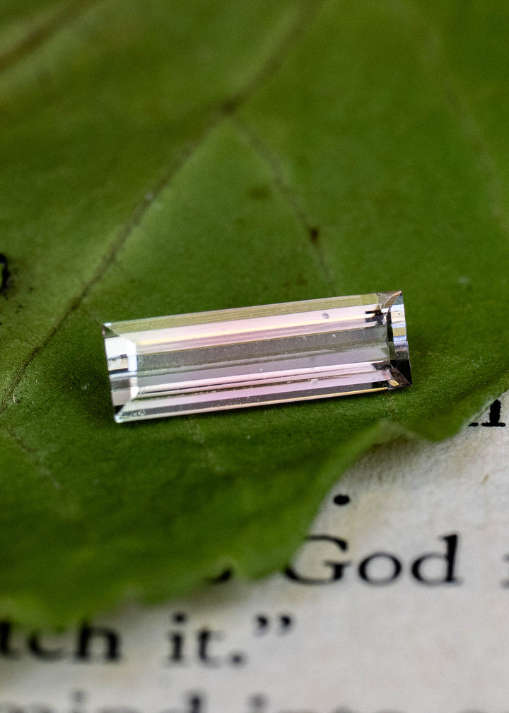 1.06CT Tourmaline: Bi Color Watermelon Pastel Green Pink Precision Elongated Emerald Cut