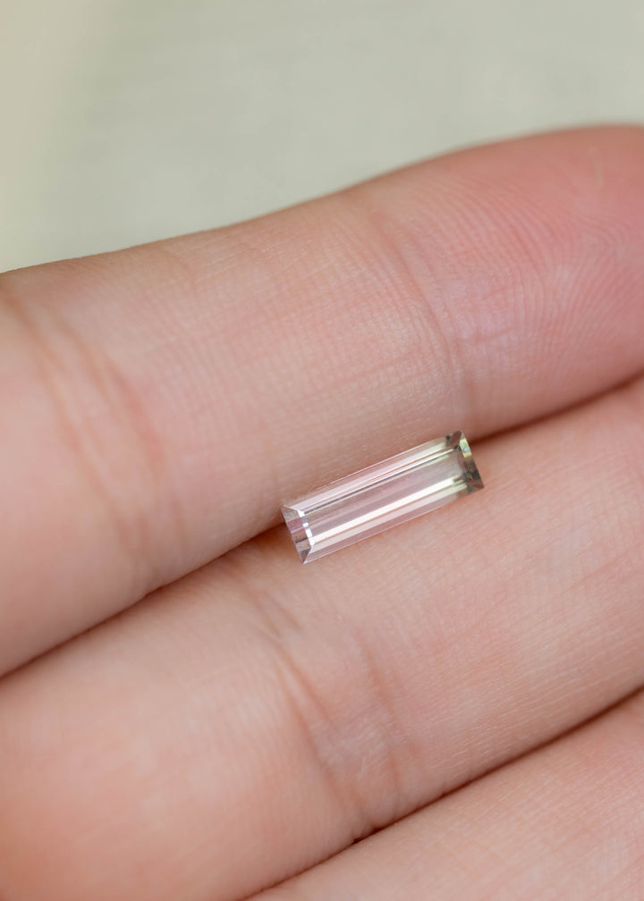1.06CT Tourmaline: Bi Color Watermelon Pastel Green Pink Precision Elongated Emerald Cut