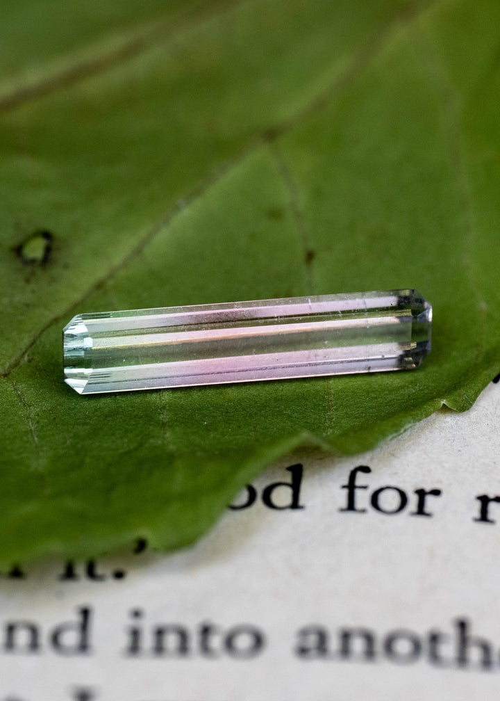 1.58CT Tourmaline: Bi Color Watermelon Pastel Green Pink Precision Elongated Emerald Cut