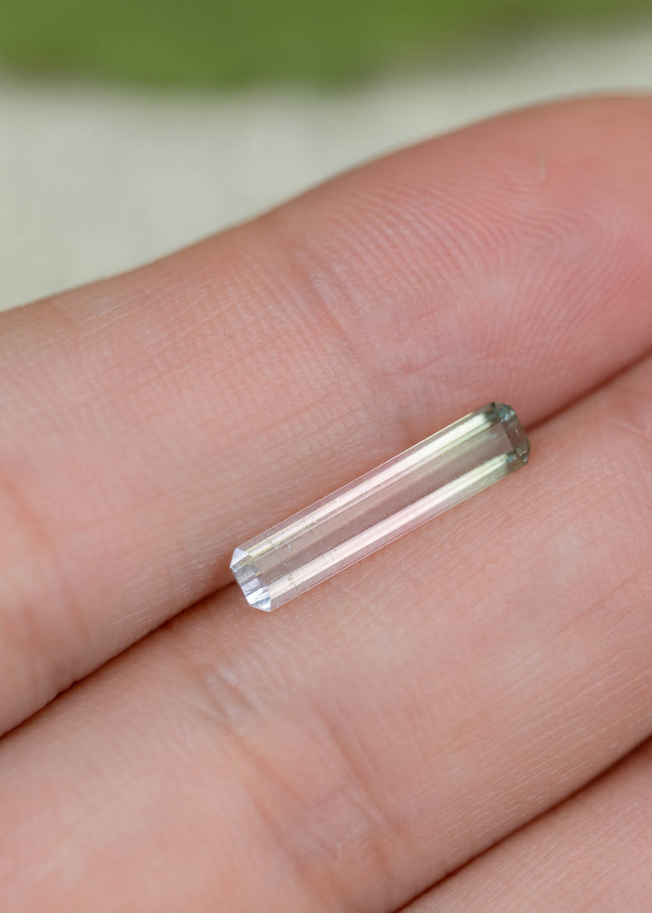 1.58CT Tourmaline: Bi Color Watermelon Pastel Green Pink Precision Elongated Emerald Cut