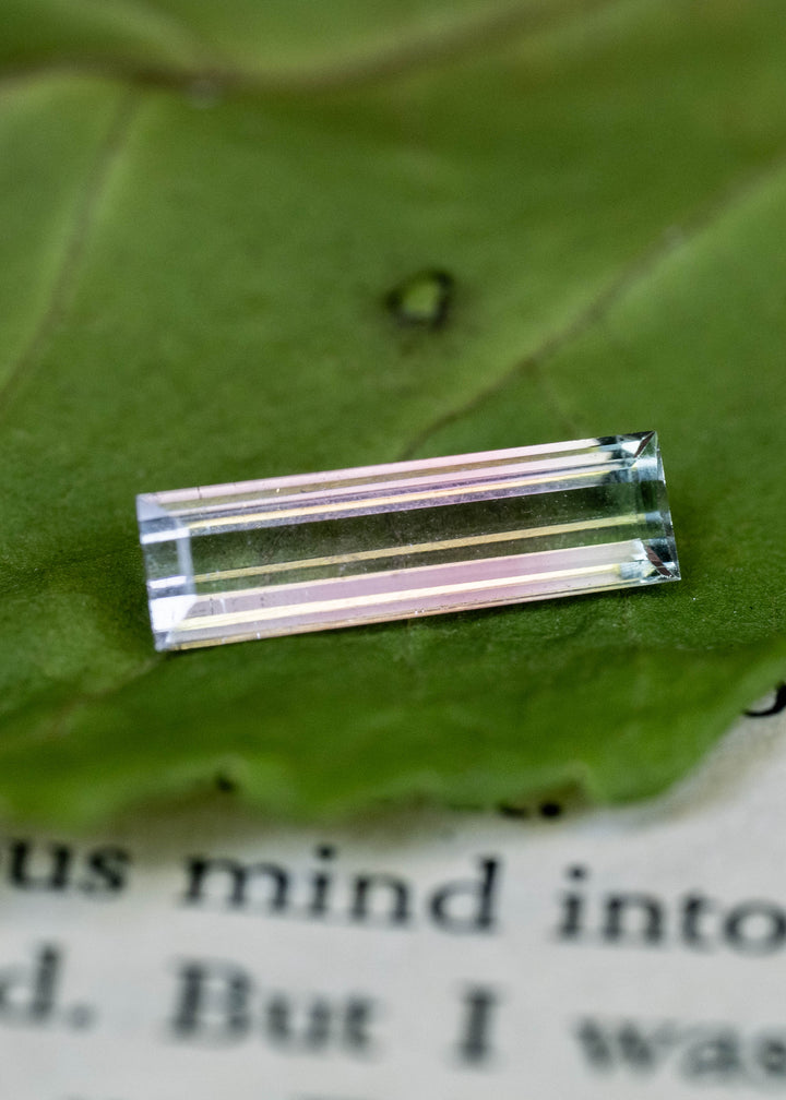 1.46CT Tourmaline: Bi Color Watermelon Pastel Green Pink Precision Elongated Emerald Cut