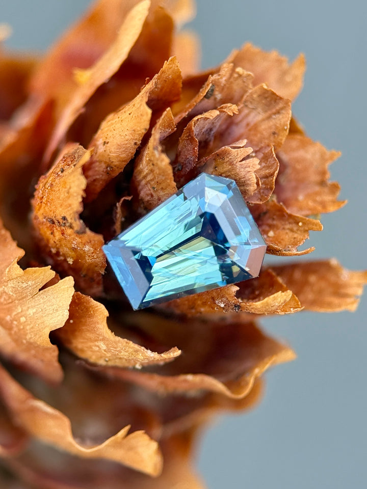 1.57CT Sapphire: Vibrant Green Teal Blue Custom Coffin Step Cut