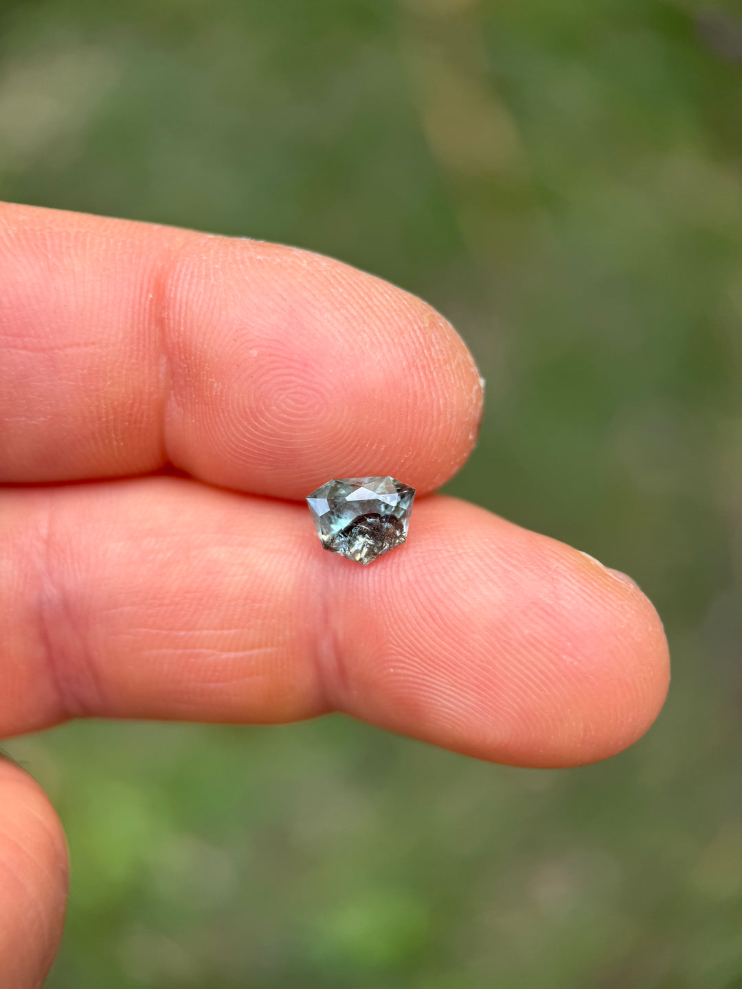 1.69CT Sapphire: Icy Green Blue Grey Parti Custom Shield Cut