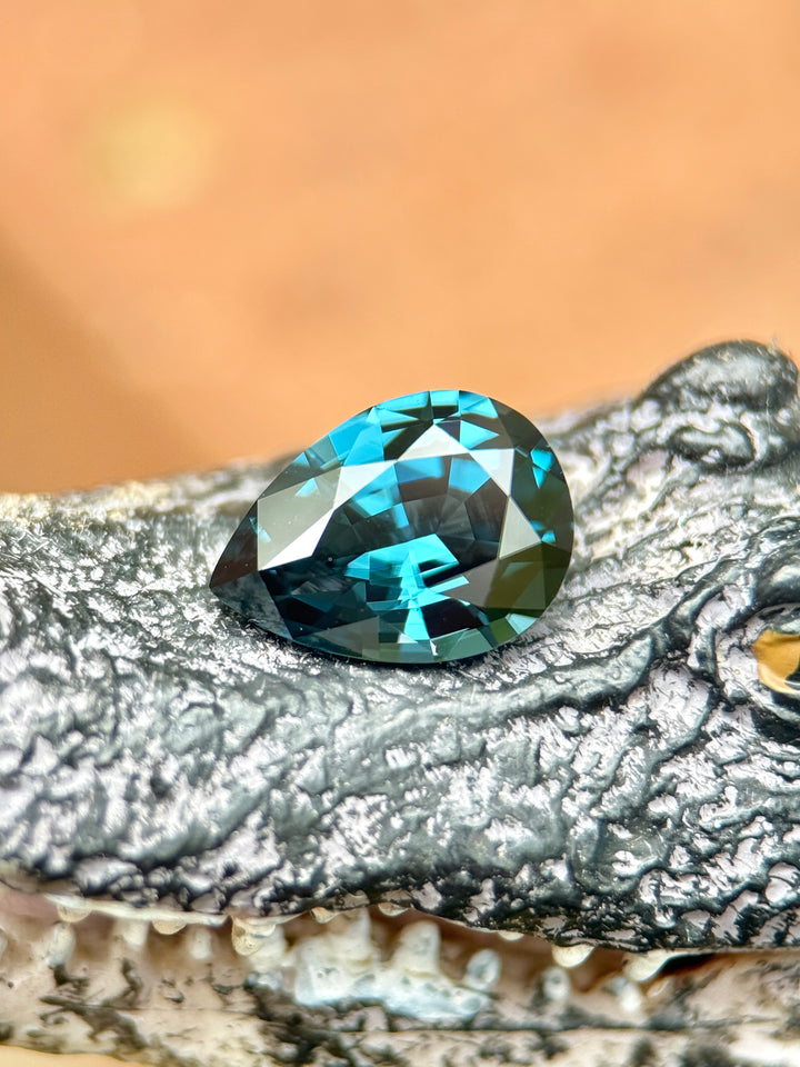 2.47CT Spinel: Deep Oceanic Greenish Purplish Blue Color Shift Precision Pear Mixed Cut