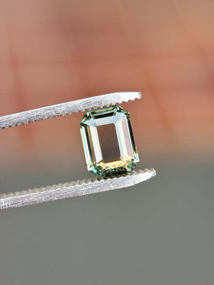 2.64CT Sapphire: Earthy Teal Green Antique Style Emerald Portrait Cut