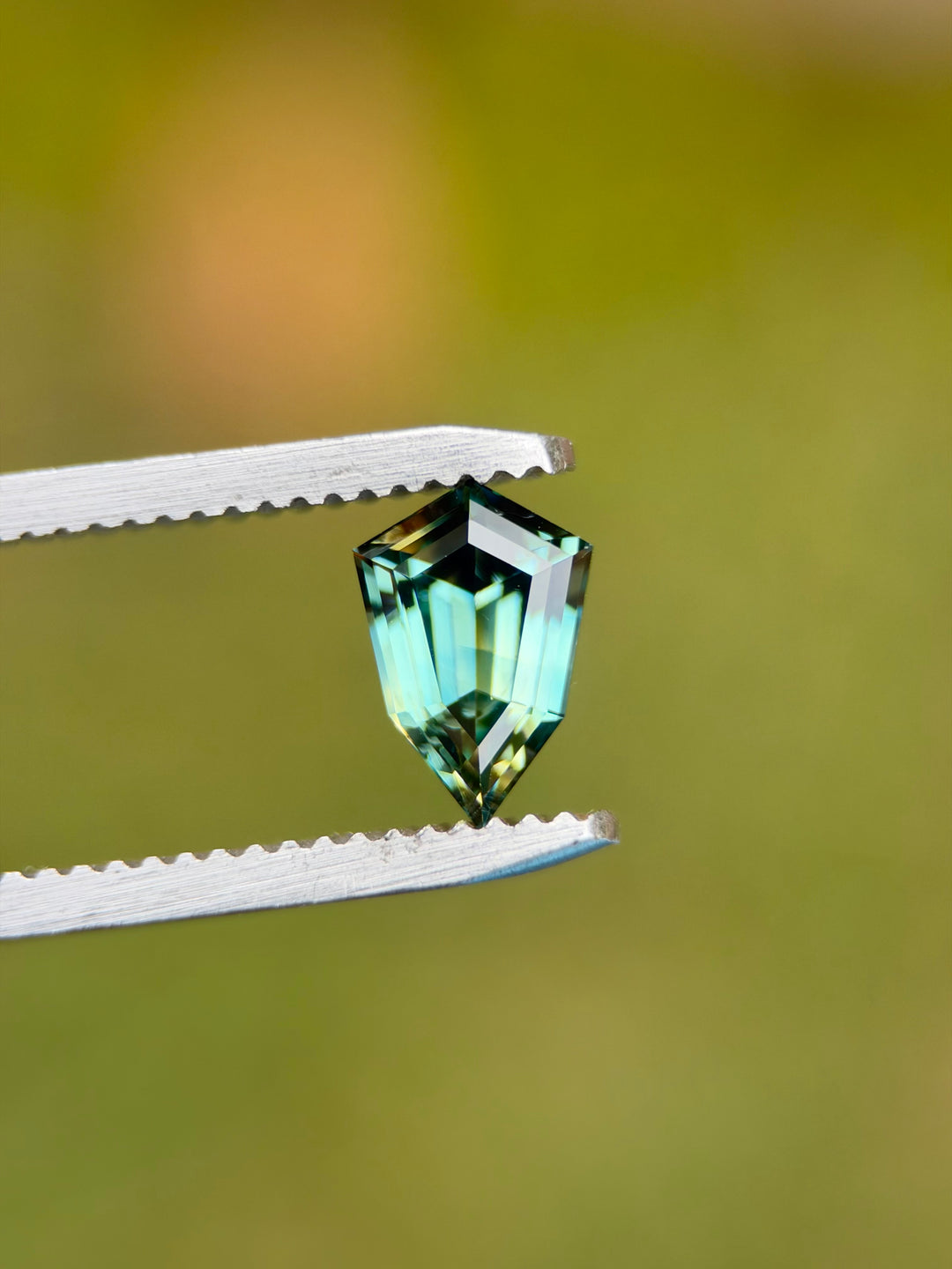 1.27CT Sapphire: Yellow Teal Blue Green Parti Custom Shield Step Cut