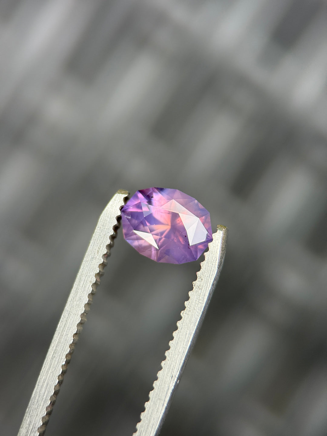 1.49CT Sapphire: Peach Pink Violet Purple Parti Precision Geo Oval Brilliant Cut