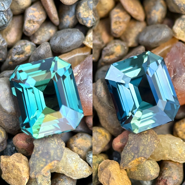 2.01CT Sapphire: Deep Vivid Teal Blue Green To Earthy Green Purple Blue Precision Emerald Cut