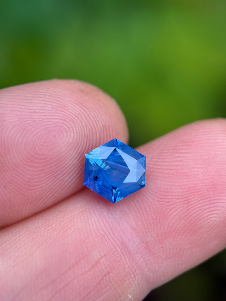 3.09CT Sapphire: Opalescent Royal Blue Precision Custom Hexagonal Mix Cut