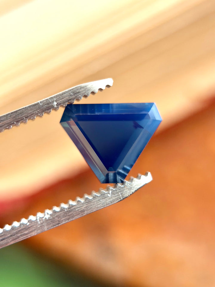 2.76CT Sapphire: Deep Opalescent Teal Blue Custom Cut Corner Trillion Portrait Cut