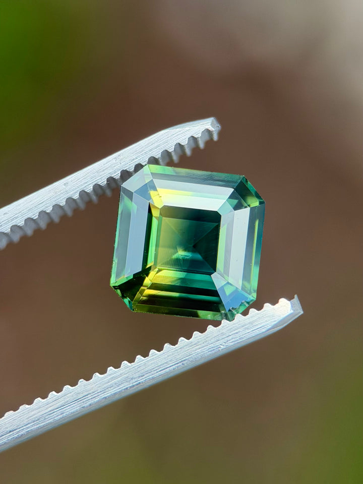 3.10CT Sapphire: Parti Green Yellow Blue Asscher Cut