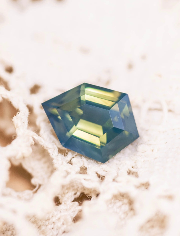 1.59CT Sapphire: Opalescent Vibrant Greenish Teal Blue Shield Step Cut
