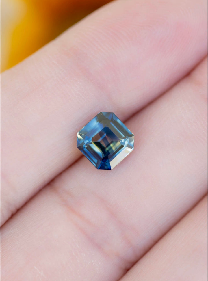 2.05CT Sapphire: Parti Yellow Teal Blue Green Precision Custom Antique Squared Emerald Cut