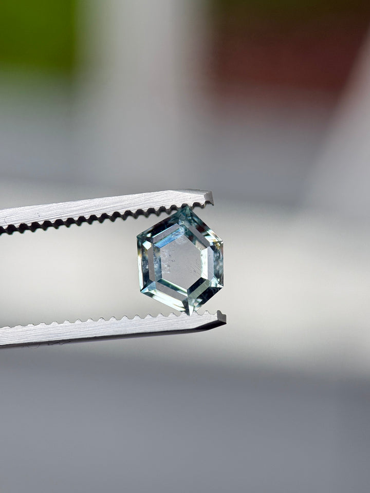 1.55CT Sapphire: Silvery Aqua Teal Blue Hexagon Portrait Step Cut