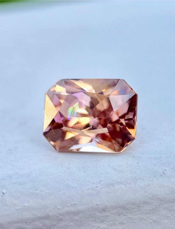 2.51CT Tanzanite: Iridescent Rainbow Pinkish Violet Golden Peach Custom Radiant Cut
