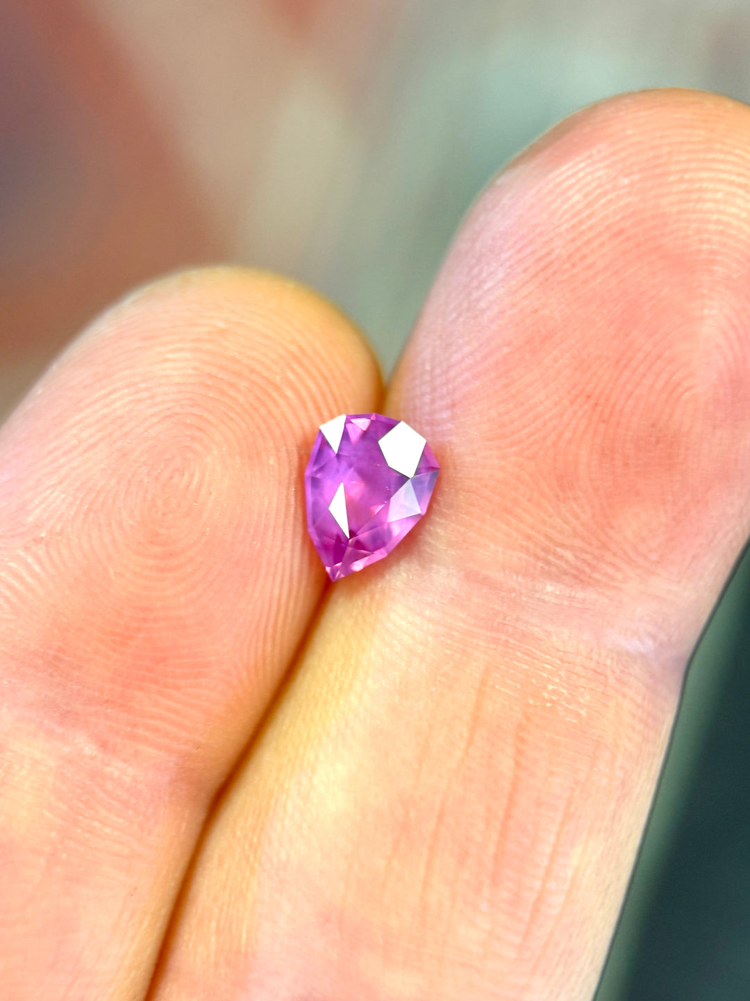 1.24CT Sapphire: Opalescent Hot Purplish Pink Precision Geometric Pear Modified Brilliant Cut