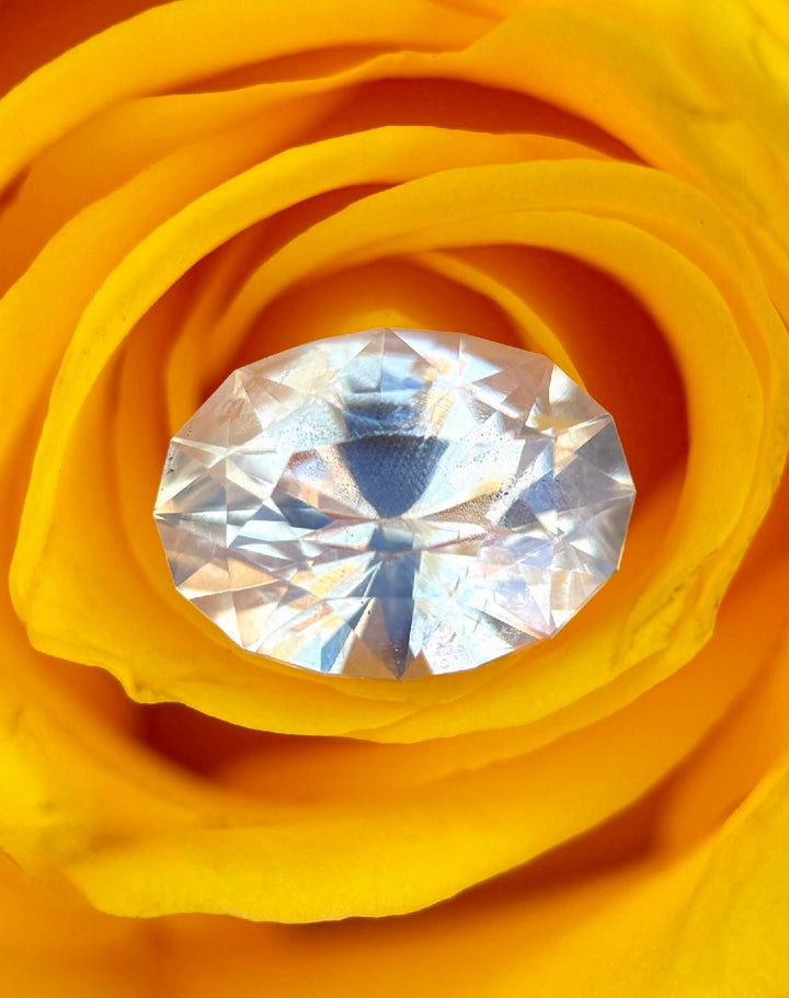 5.56CT Sapphire: Opalescent Earthy Light Seafoam Off White Precision Custom Geo Oval Brilliant