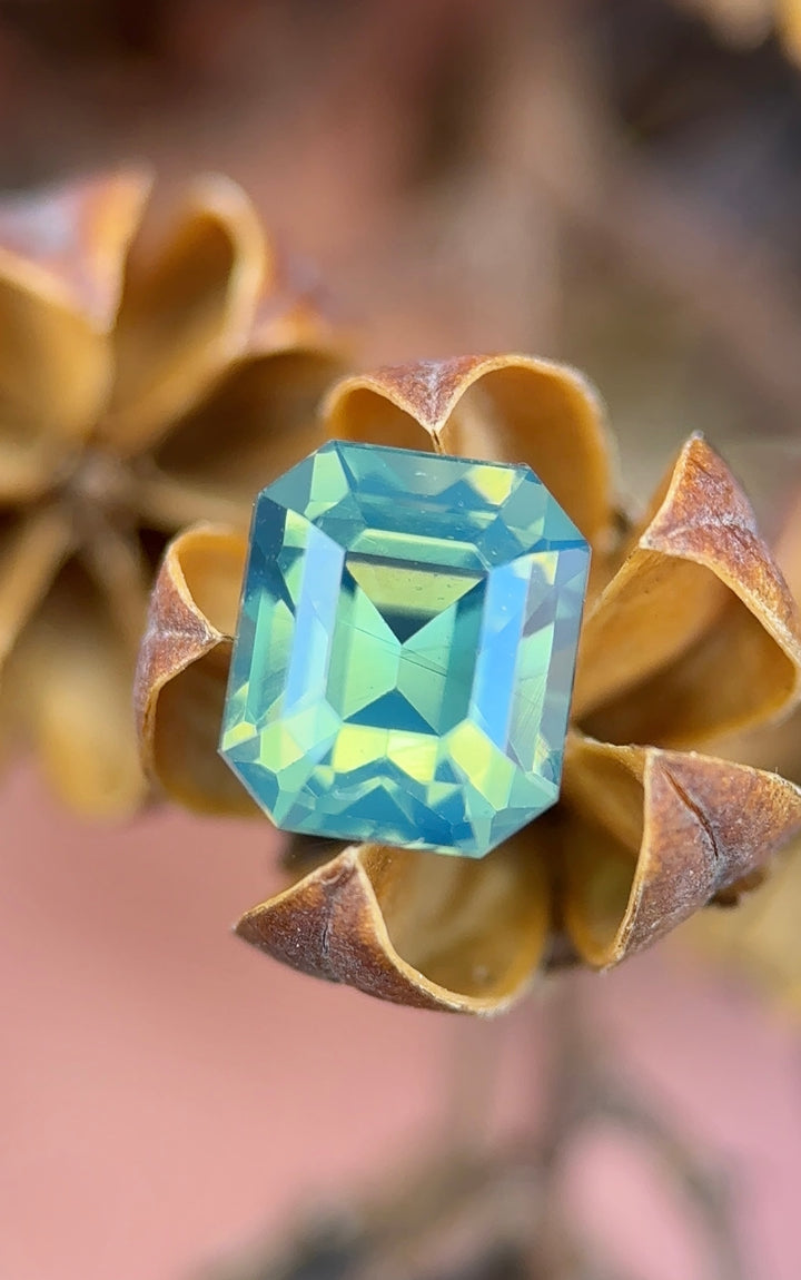 2.25CT Sapphire: Opalescent Blue Green Precision Emerald Cut
