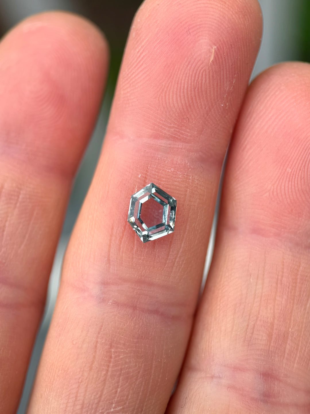 1.55CT Sapphire: Silvery Aqua Teal Blue Hexagon Portrait Step Cut