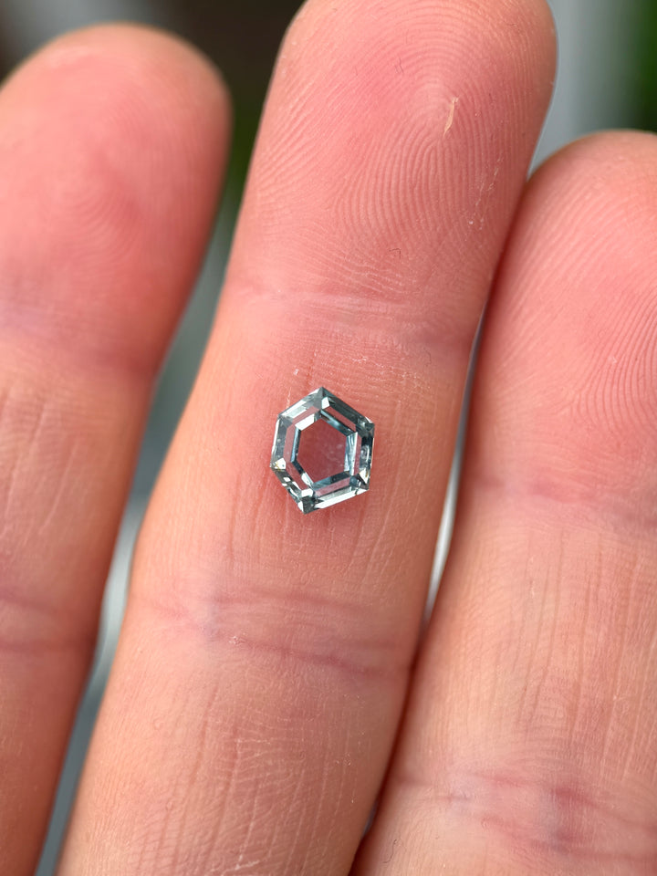1.55CT Sapphire: Silvery Aqua Teal Blue Hexagon Portrait Step Cut