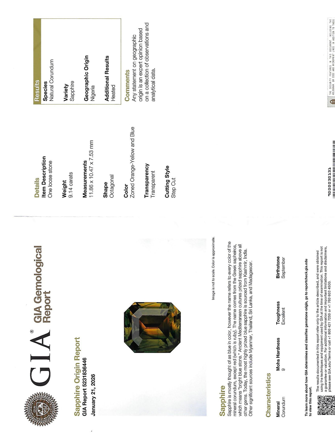 9.14CT Sapphire: Orange Yellow Blue Green Parti Precision Emerald Cut With Full GIA Report