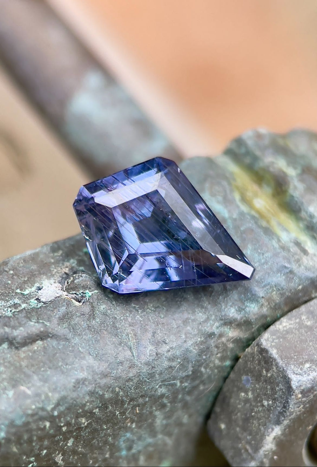 1.37CT Sapphire: Striated Teal Purple Blue Custom Antique Style Step Cut Kite