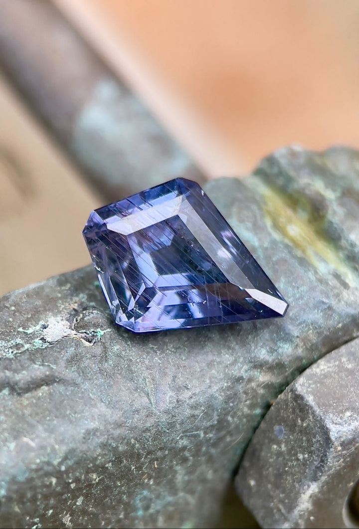 1.37CT Sapphire: Striated Teal Purple Blue Custom Antique Style Step Cut Kite