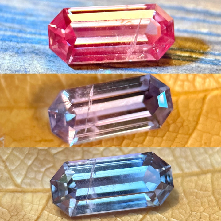 1.45CT Sapphire: Gradient Steely Purple Color Shift Elongated Custom Emerald Cut