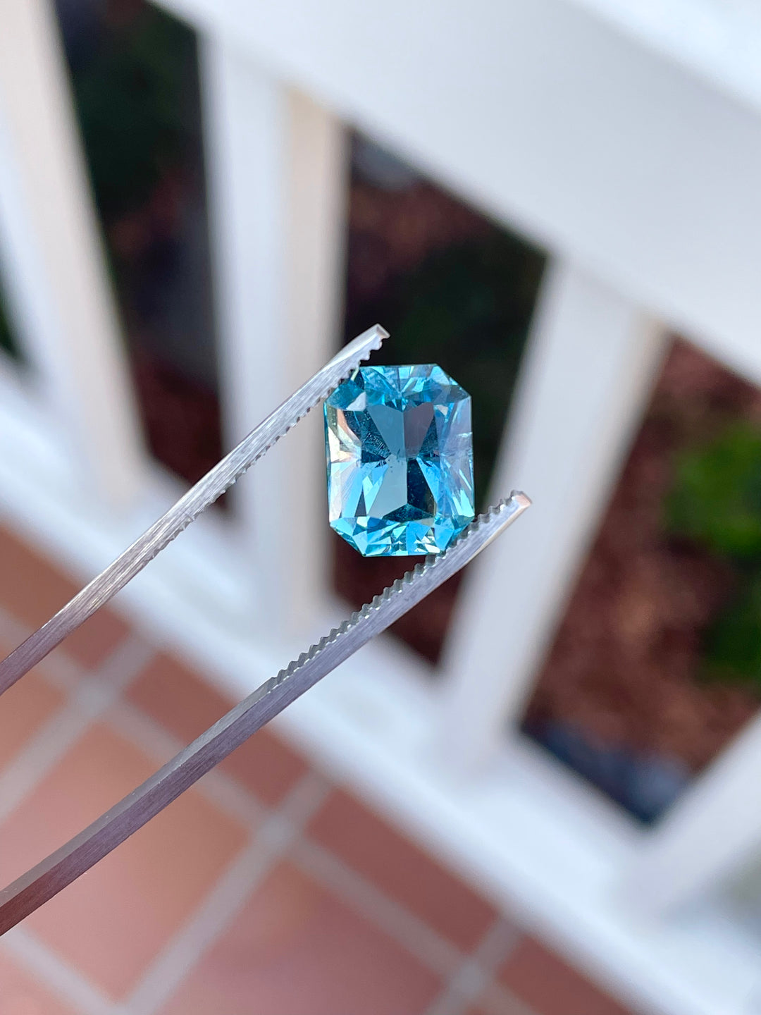 Exquisite 4.63-carat aquamarine gemstone showcasing a double blue color and octagon radiant cut. This high-quality gemstone, sourced from Nasarawa, Nigeria, captures light beautifully to highlight its clear, vibrant blue tones and intricate facets