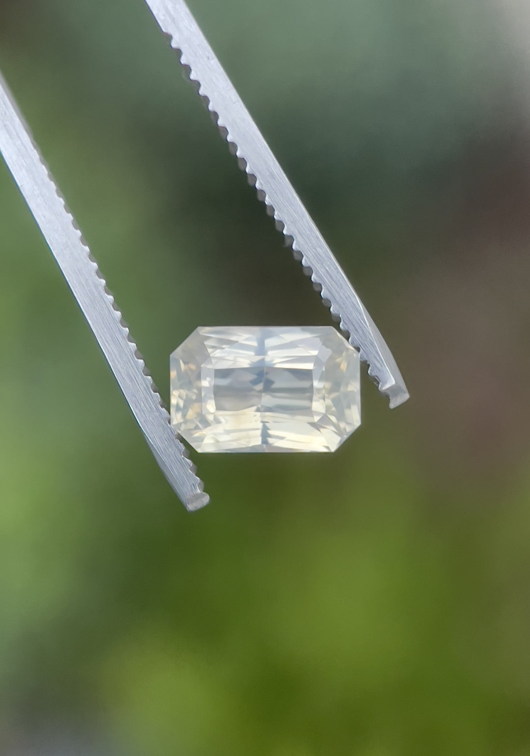 2.10CT Sapphire: Opalescent Silver Peach White Custom Elongated Radiant Cut