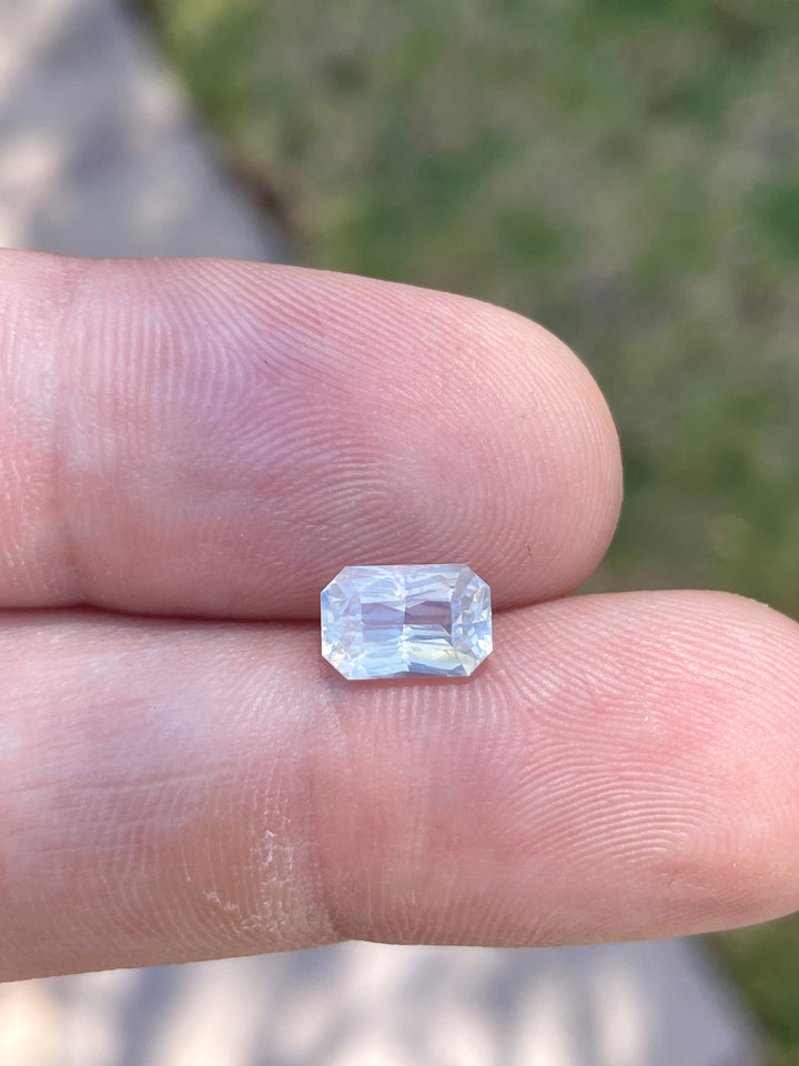 2.10CT Sapphire: Opalescent Silver Peach White Custom Elongated Radiant Cut