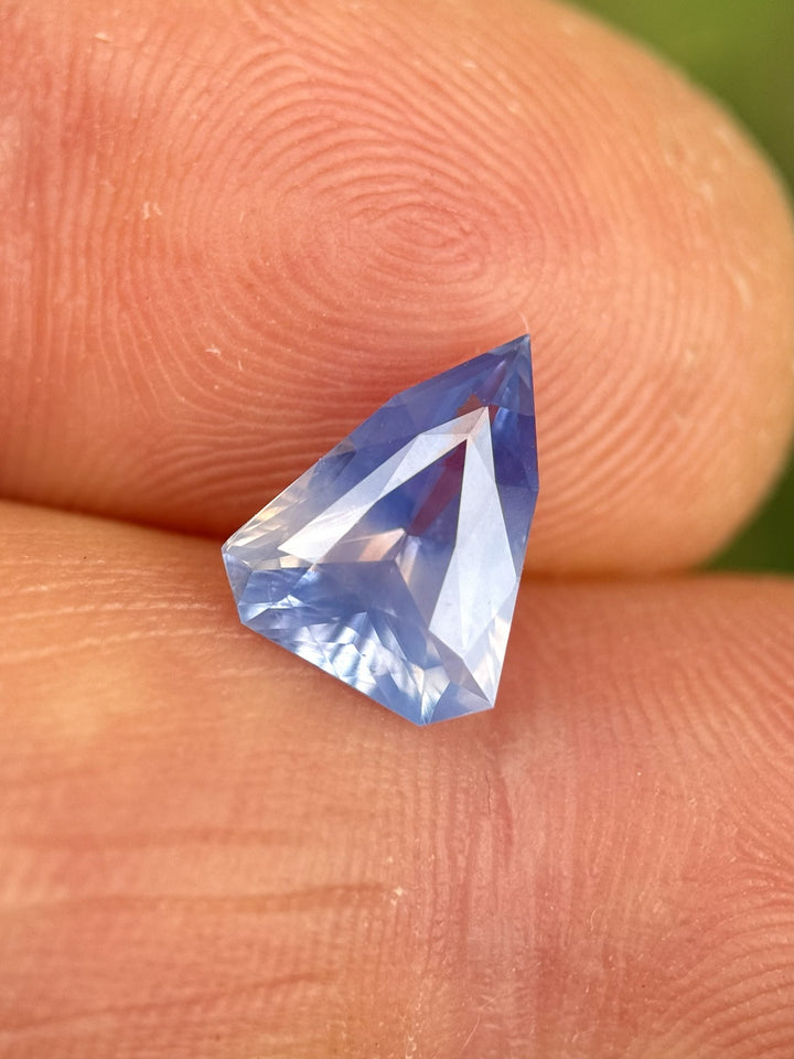 2.00CT Sapphire: Opalescent White Blue Parti Precision Custom Shield Mixed Cut