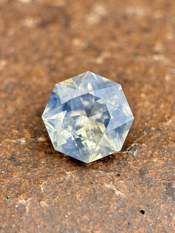 5.15CT Sapphire: Icy Blue White Opalescent Ultra Precision Octagon Mixed Brilliant