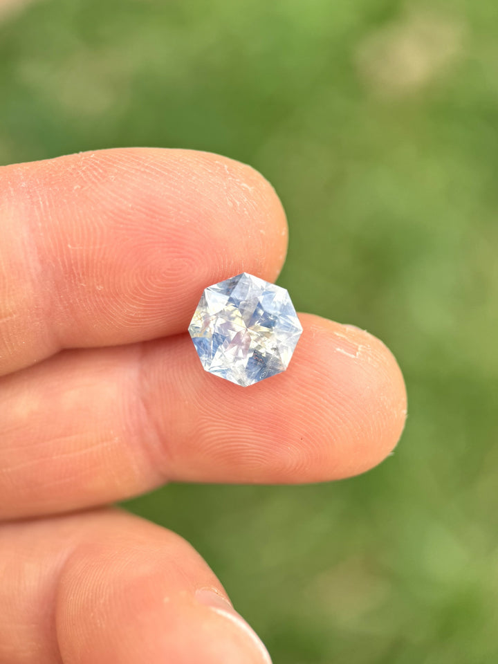 5.15CT Sapphire: Icy Blue White Opalescent Ultra Precision Octagon Mixed Brilliant
