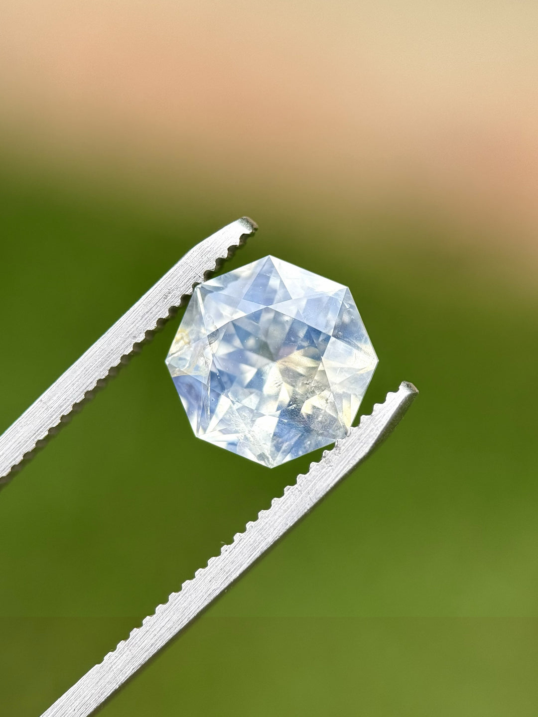 5.15CT Sapphire: Icy Blue White Opalescent Ultra Precision Octagon Mixed Brilliant