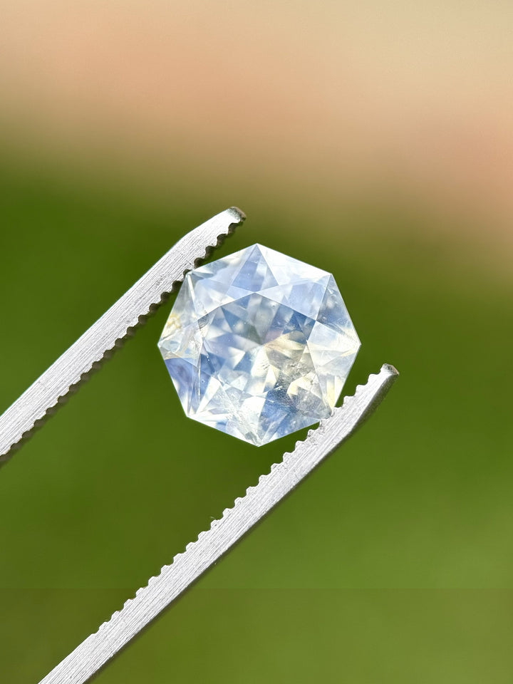 5.15CT Sapphire: Icy Blue White Opalescent Ultra Precision Octagon Mixed Brilliant