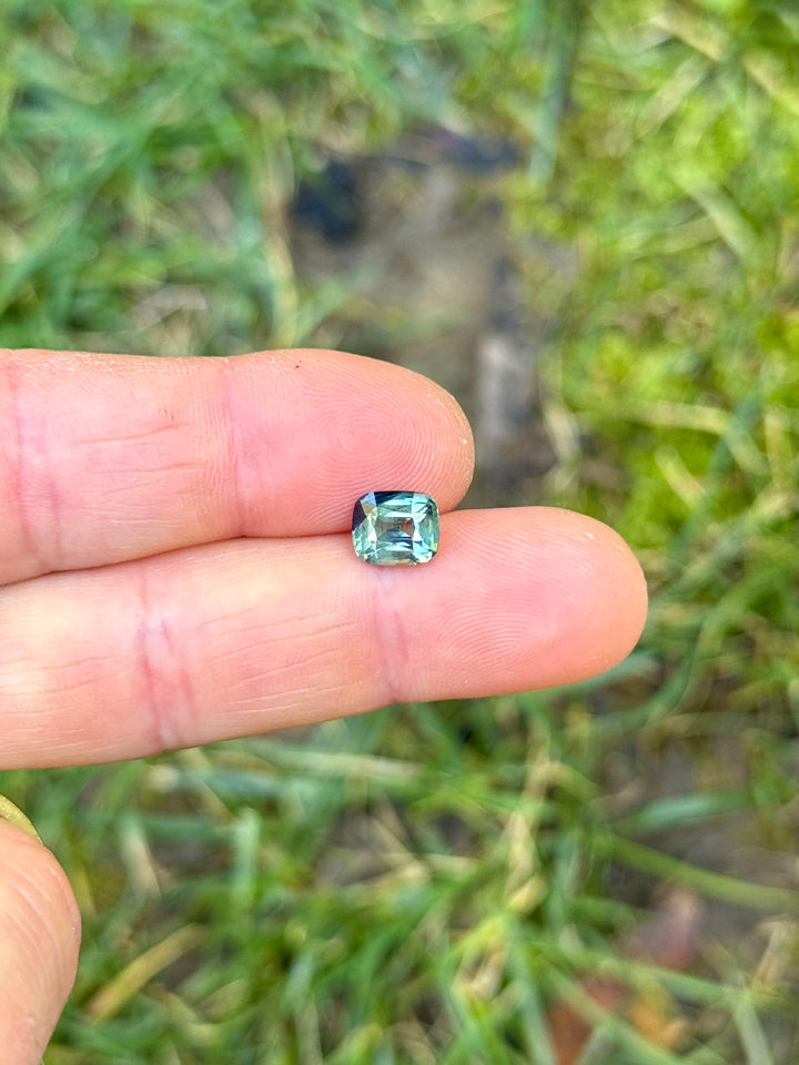 2.52CT Sapphire: Teal Blue Green Parti Precision Cushion Mixed Cut
