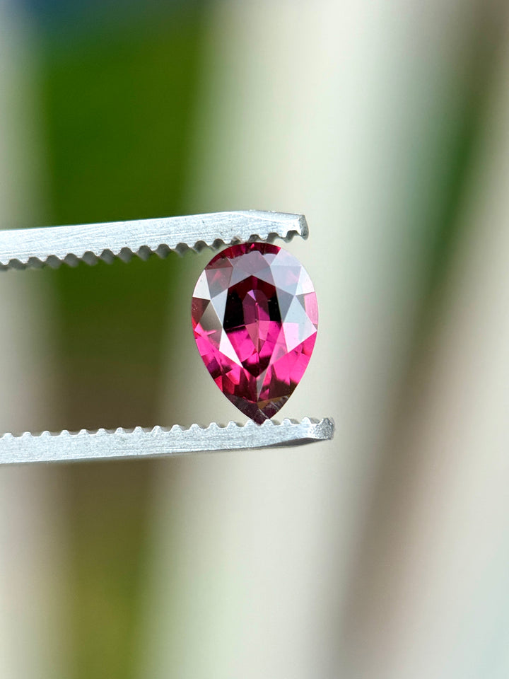 1.24CT Garnet: Vibrant Fuchsia Rhodolite Precision Pear Mixed Cut