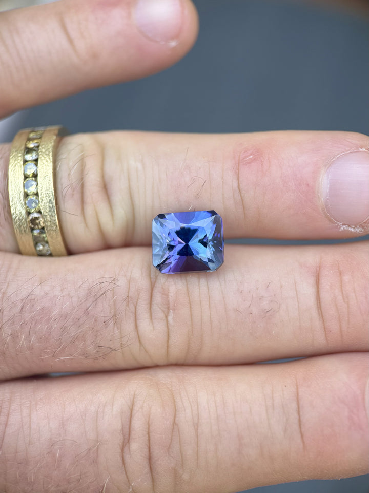 7.24CT Tanzanite: Vivid Multi Color Teal Pink Royal Blue Purple Custom Radiant Cut