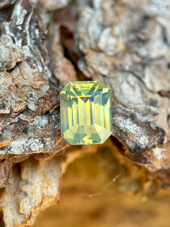 2.01CT Sapphire: Opalescent Yellow Teal Green Precision Emerald Cut