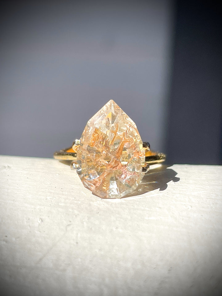 4.18CT Hyalite Opal: Clear White Orange Brown and Fluorescent Step Cut Pear