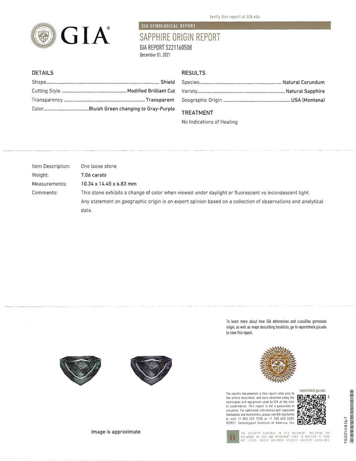 7.06CT Sapphire: Color Changing Modified Shield Brilliant Cut