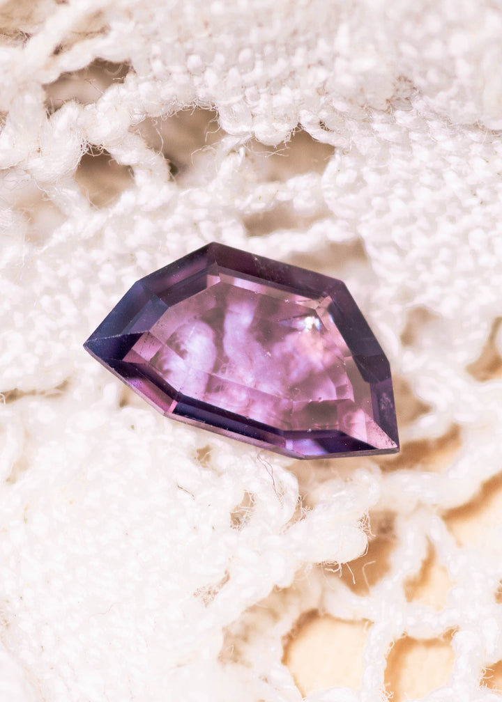 0.70ct Purple Pink Spinel – Geometric Step Cut Portrait