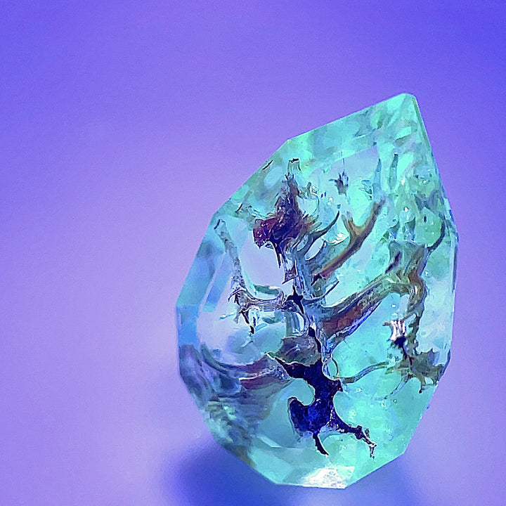 4.18CT Hyalite Opal: Clear White Orange Brown and Fluorescent Step Cut Pear