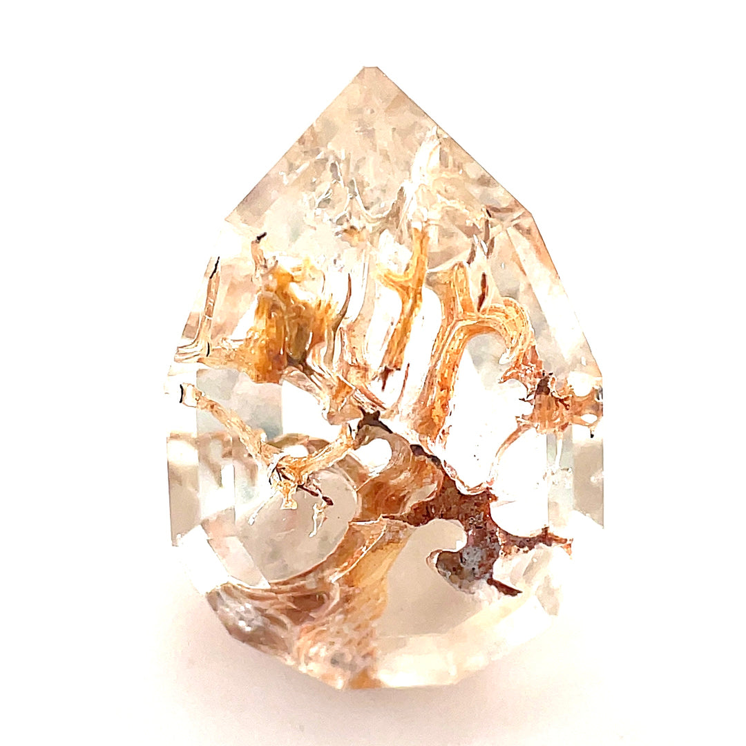 4.18CT Hyalite Opal: Clear White Orange Brown and Fluorescent Step Cut Pear