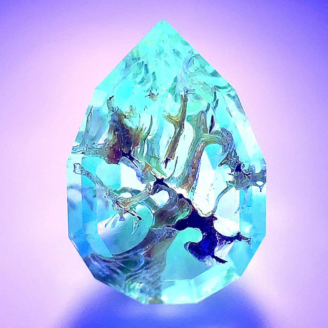 4.18CT Hyalite Opal: Clear White Orange Brown and Fluorescent Step Cut Pear