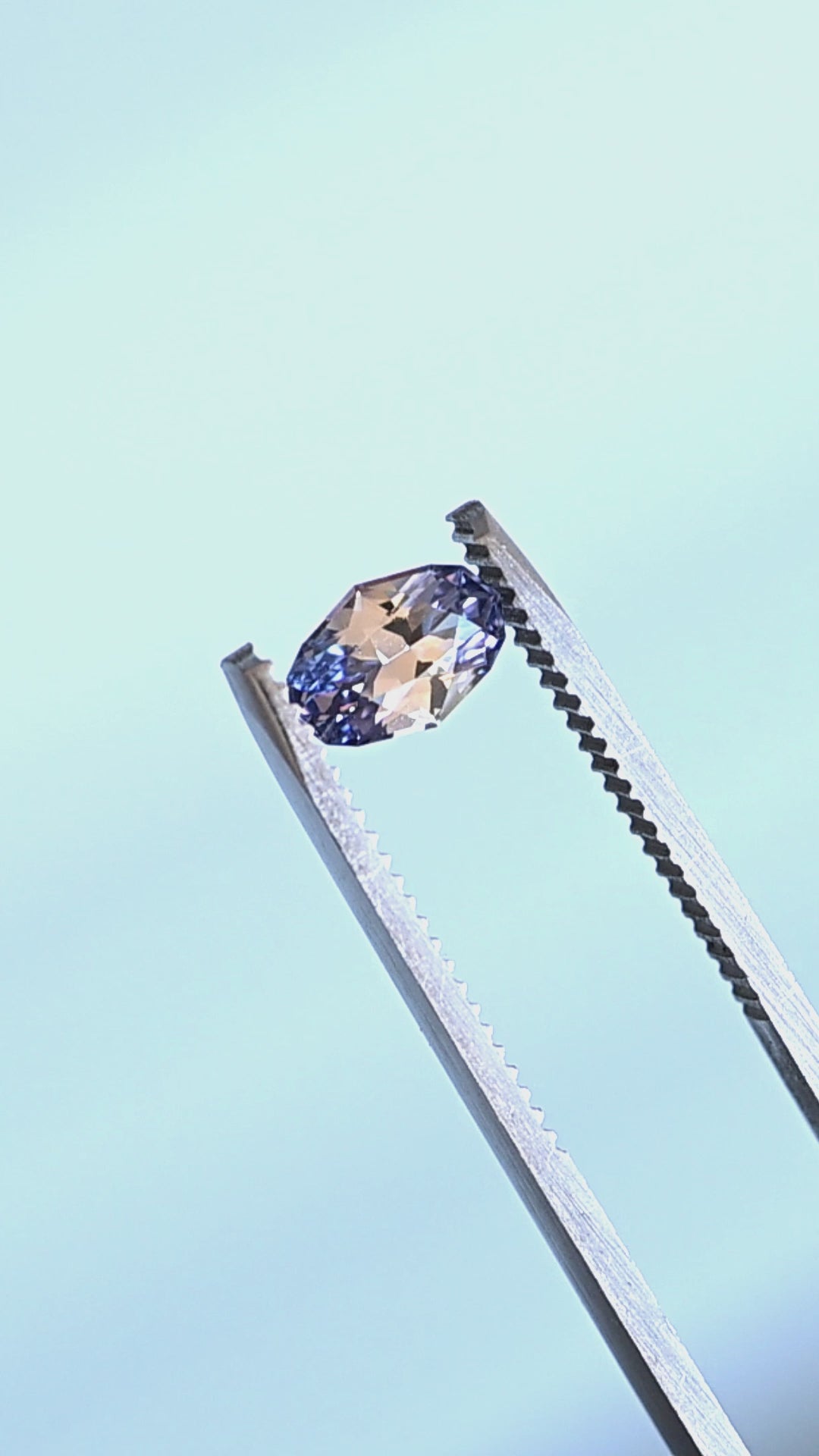 1.26CT Sapphire: Colorless Periwinkle Parti Precision Custom Elongated Geo Oval Brilliant Cut