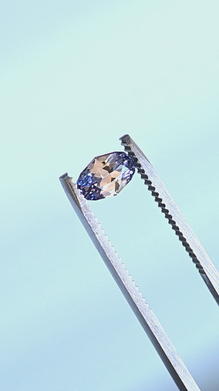 1.26CT Sapphire: Colorless Periwinkle Parti Precision Custom Elongated Geo Oval Brilliant Cut