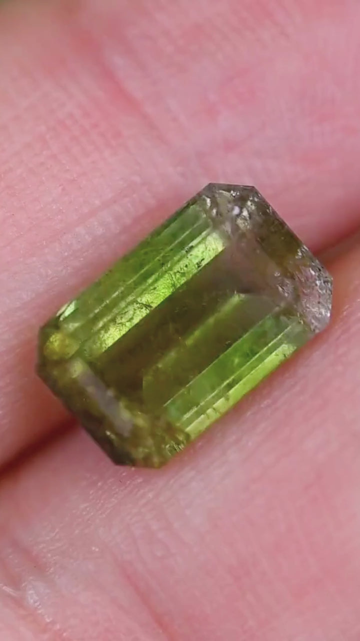 4.06CT Tourmaline: Bi Color Watermelon Yellow Green Pink Emerald Cut