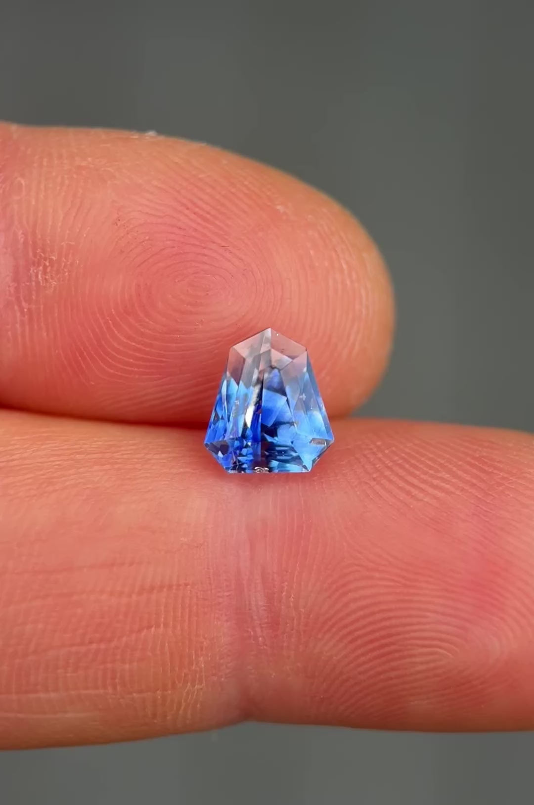 2.42CT Sapphire: Vibid Blue And Colorless Parti Custom Geo Shield Step Cut